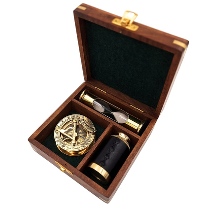 Zestaw Upominkowy Retro – Kompas, Luneta, Klepsydra w Pudełku Drewnianym - NC102365