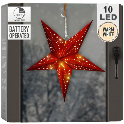 Gwiazda świąteczna świecąca wisząca papierowa witraż czerwony 45 cm 10 led