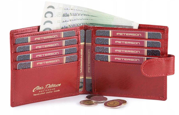 Zapinany skórzany portfel męski Peterson Czerwony