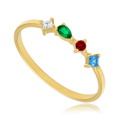 MINET Elegancki złoty pierścionek z czerwonymi i zielonymi cyrkoniami Au 585/1000 rozm. 14 - 1,10g