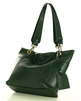 Skórzana torba damska w trapez na ramię sholder genuine leather bag - MARCO MAZZINI ciemny zielony - min. zamówienie 20 / 50 / 100 szt.