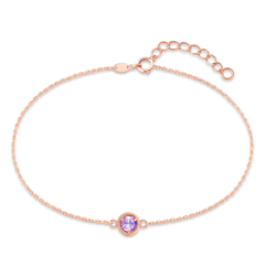 MINET Delikatna bransoletka z różowego złota z fioletowym cyrkonem Au 585/1000 0,75g