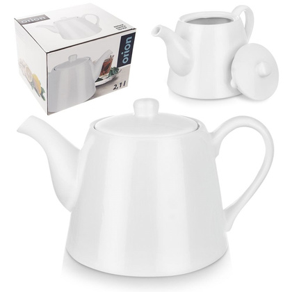 Dzbanek porcelanowy z uchwytem i pokrywką do kawy herbaty biały LUNA 2 l