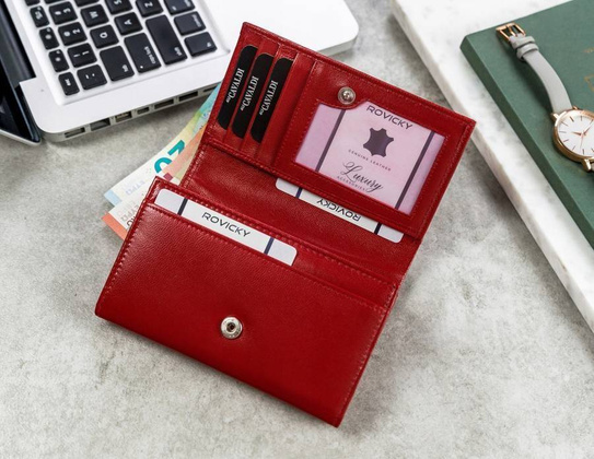 Poziomy portfel damski ze skóry naturalnej z systemem rfid