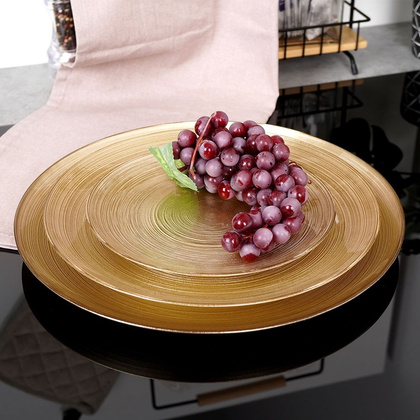 Talerz talerzyk deserowy płaski płytki szklany złoty 21 cm