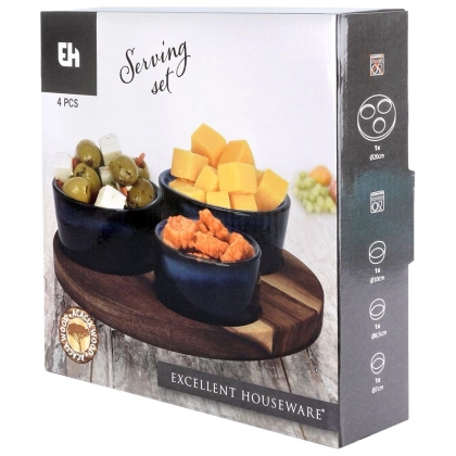 Miseczki na przekąski ceramiczne na tacy 20 cm 4 el.