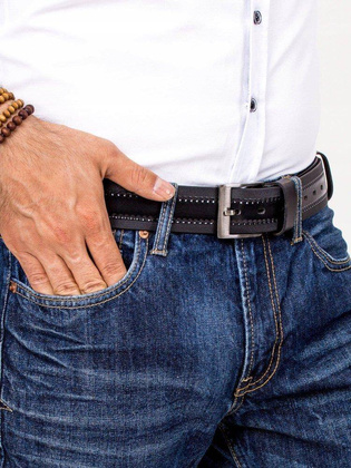 Stylowy pasek męski z delikatną fakturą i skórzanym lampasem