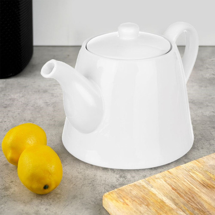 Dzbanek porcelanowy z uchwytem i pokrywką do kawy herbaty biały LUNA 2 l