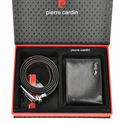 PIERRE CARDIN Zestaw prezentowy Męski Portfel + Pasek ZG-71 115 Czarny
