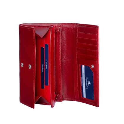 Czerwony damski portfel skórzany Canaletto – naturalna skóra garbowana roślinnie, RFID, tłoczone logo PD1634s8 RFID GR