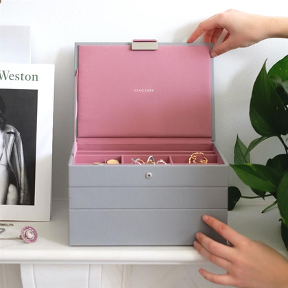 Szkatułka na biżuterię Stackers potrójna classic różowo-szara