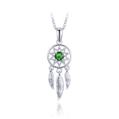 MINET Naszyjnik srebrny łapacz snów z zieloną cyrkonią