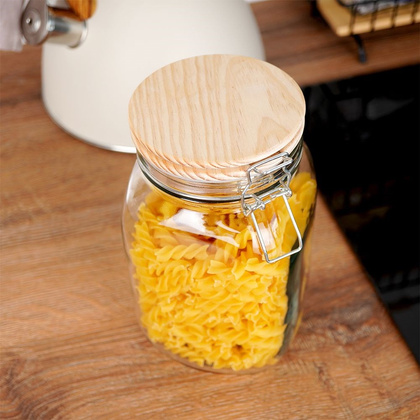 Słoik szklany z uszczelką drewnianą pokrywką klipsem 1,5 l