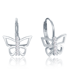 MINET Srebrne kolczyki motyle z białymi cyrkoniami