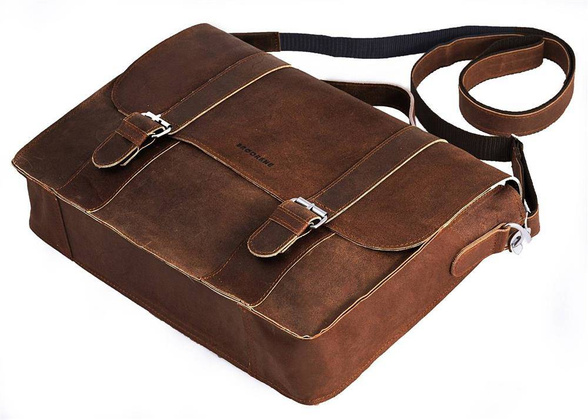 Skórzana torba na ramię BRØDRENE BL11XL ciemny brąz listonoszka - min. zamówienie 20 / 50 / 100 szt.