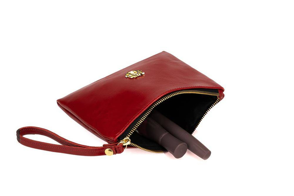 Skórzana kosmetyczka damska FK04 Solier czerwona - min. zamówienie 20 / 50 / 100 szt.