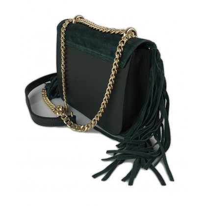 Piękna duża listonoszka A5 frędzle ,złoto ,dzety ,łańcuch skóra zamsz z dollaro zieleń VPZ88V