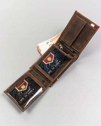 Skorzany portfel meski z patriotycznym wzorem