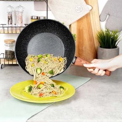 Patelnia wok granitowa BLACK&WOOD 28 cm