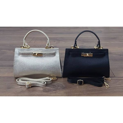 Włoska torebka listonoszka , kuferek Vera Pelle złote okucia skóra BERK221N