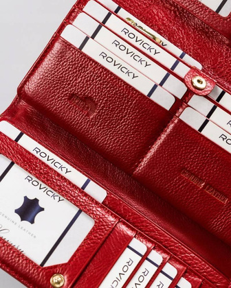 Duży, skórzany portfel damski na zatrzask z systemem rfid