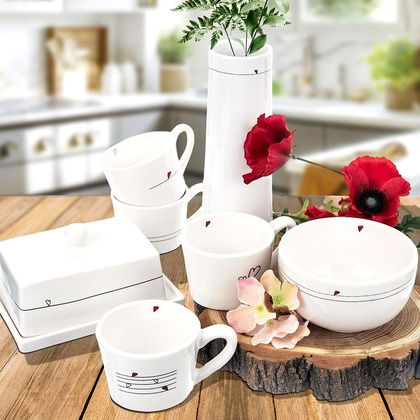 Kubki / filiżanki z uchem ceramiczne białe SERDUSZKA zestaw 2 szt. 210 ml