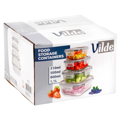 Pojemniki na żywność szklane z pokrywką i uszczelką kwadratowe 4 szt.