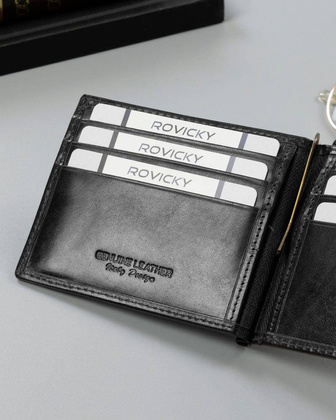 Skórzana banknotówka, portfel Rovicky Czarny