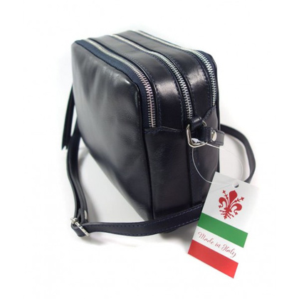 Duża włoska listonoszka trzy komory A5 vera pelle srebrne okucia granatowa VP333BS2