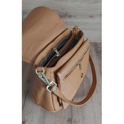 Piękna listonoszka dużo schowków ,skórzana Włoska raportówka A5 Camel VP954C