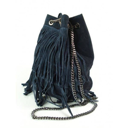 ZAMSZOWA LISTONOSZKA WOREK FRĘDZLE WŁOSKA SKÓRZANA GRANATOWA TOREBKA WL45BS