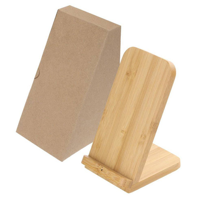 Bambusowa ładowarka bezprzewodowa 10W B'RIGHT, stojak na telefon