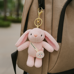 Brelok do kluczy puchaty KRÓLIK, pluszowy różowy BRL368R