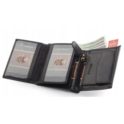 Duży portfel męski czarny ze skóry naturalnej, bez zapięcia