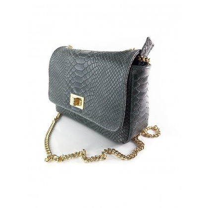 Włoska listonoszka, złote okucia ,skórka tłoczona motyw wężowy szara LP193G