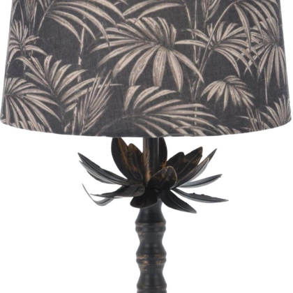 Lampa stołowa z kloszem abażurem stojąca nocna lampka liście czarna złota 49x22 cm