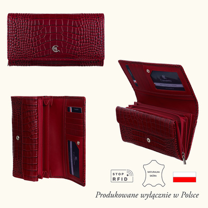 Portfel skórzany damski Canaletto ze skóry z wzorem krokodyla – ochrona RFID i wyjątkowy styl PD1634s162 RFID