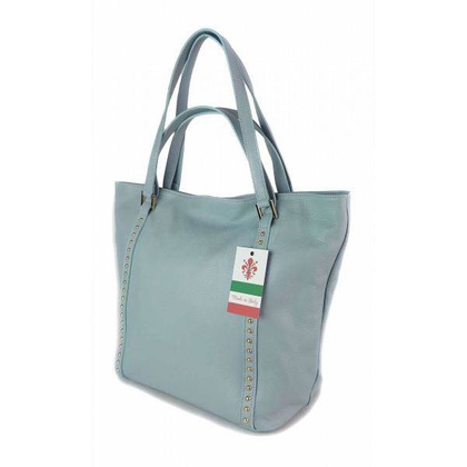 Duża włoska torba na ramię,podwójne uszy, worek Vera Pelle ,Blue WM555BB KEMER