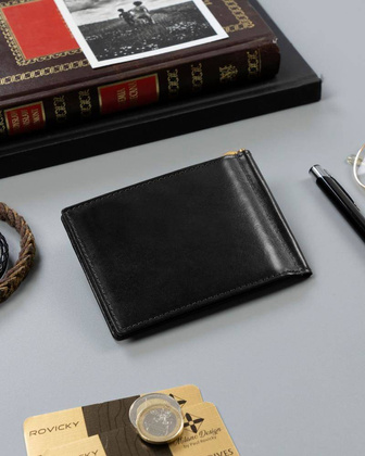 Skórzana banknotówka, portfel Rovicky Czarny