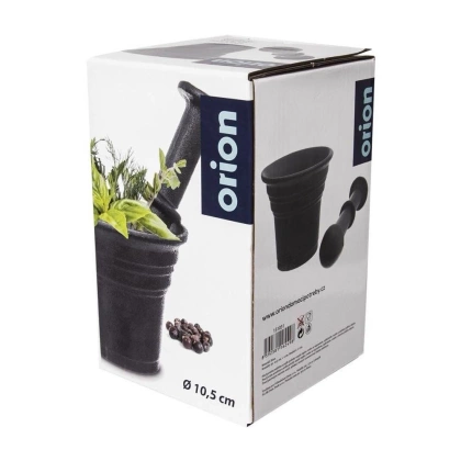 Moździerz kuchenny z tłuczkiem do ucierania przypraw ziół orzechów żeliwny czarny 10,5 cm