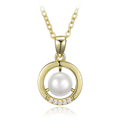 MINET Elegancki pozłacany srebrny naszyjnik kółko z perłą i cyrkonią