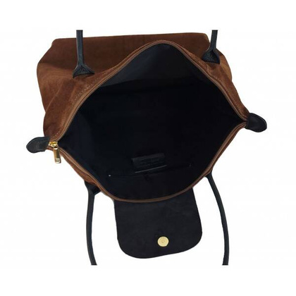 Duża zamszowa włoska torba XL- A4 , worek shopper na ramię Vera Pelle Beżowy z Czarnym VKA41TM