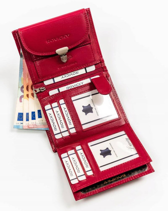 Maly skorzany portfel damski na zatrzask