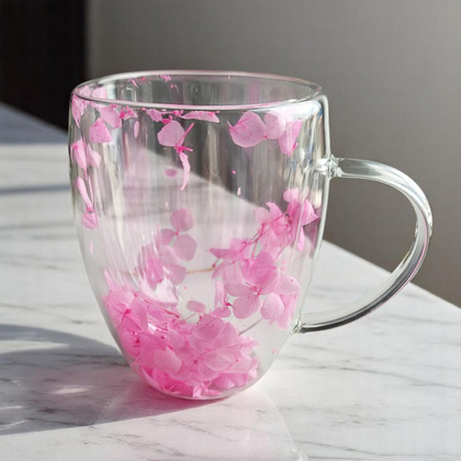 Szklanka termiczna z hortensją w środku róż 300 ml 1szt SZK77