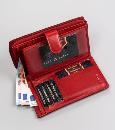 Pionowy portfel damski ze skóry naturalnej