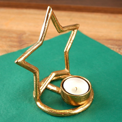 Świecznik na świeczkę tealight aluminiowy złoty gwiazda 15,5 cm