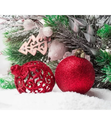 Bombki choinkowe komplet 37 szt. nietłukących plastikowych bombek - Czerwony
