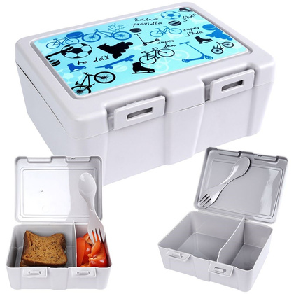 Pojemnik śniadaniowy z przegrodą i sztućcami / lunchbox śniadaniówka sport 1 l