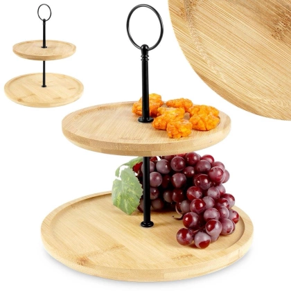 Patera drewniana 2-poziomowa naturalna 24 cm