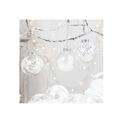 Komplet bombek bożonarodzeniowych 9 szt. opakowaniu białe średnica 8cm BSN42